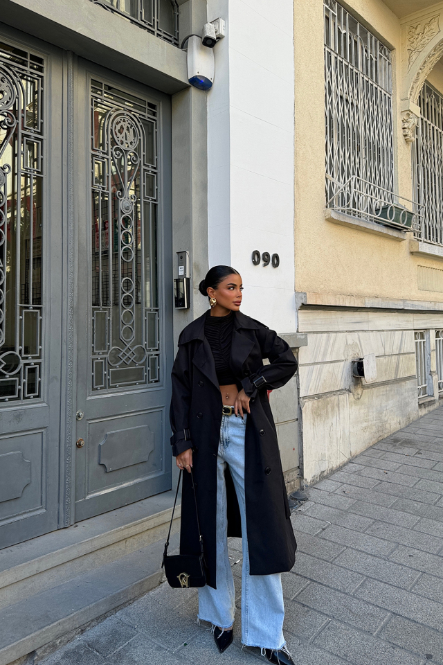 Siyah Osanna Trençkot ATE-1631 - EYYO