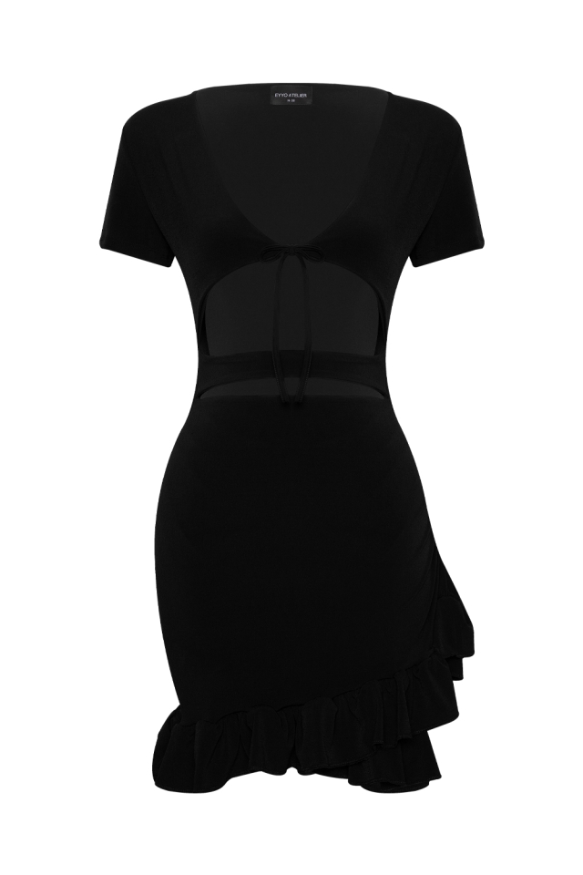 Norah Siyah Kruvaze Elbise - Thumbnail