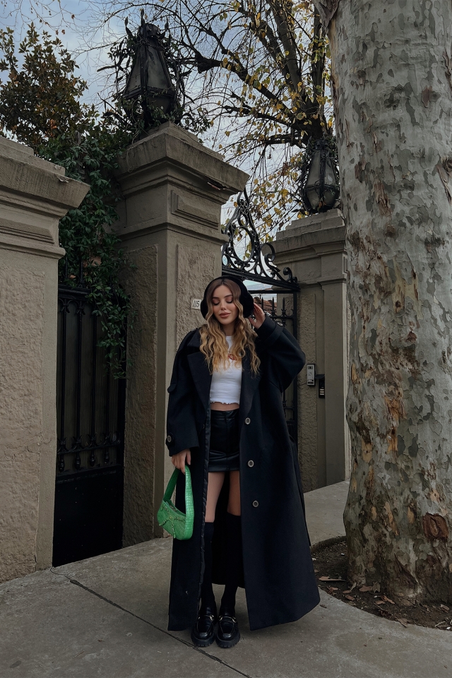 Siyah Oversize Kaşe Kaban ATE2913