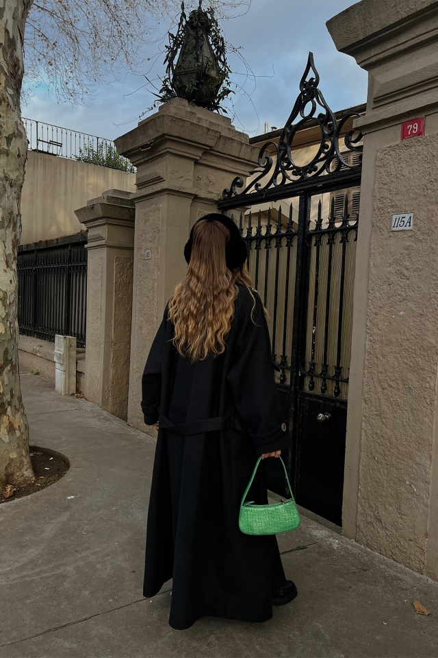 Siyah Oversize Kaşe Kaban ATE2913