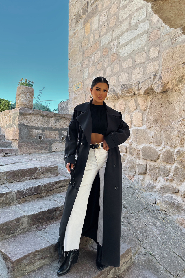 Siyah Kuşak Detay Trenckot ATE8653