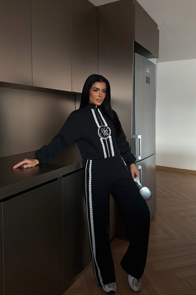 Siyah Margo Dantel Detaylı Eşofman Takım ATE-4145 - EYYO