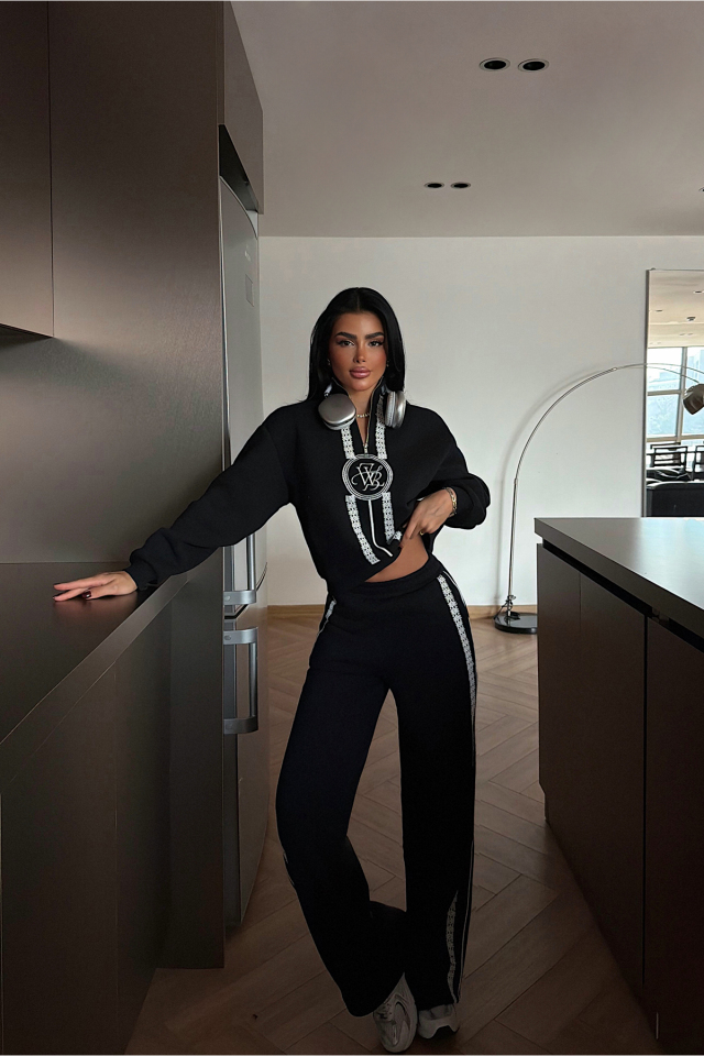 Siyah Margo Dantel Detaylı Eşofman Takım ATE-4145