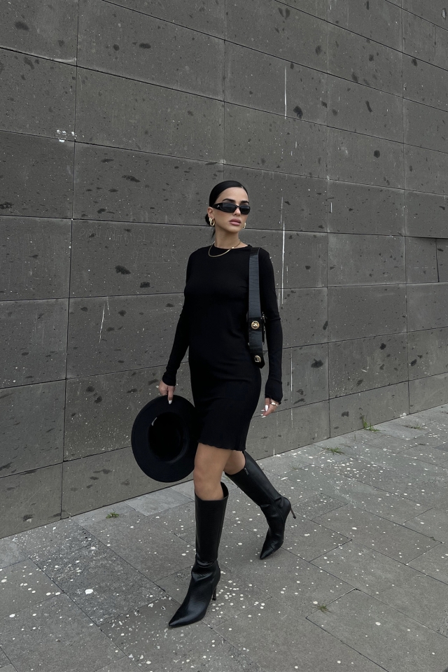 Siyah Basic Elbise ATE2474