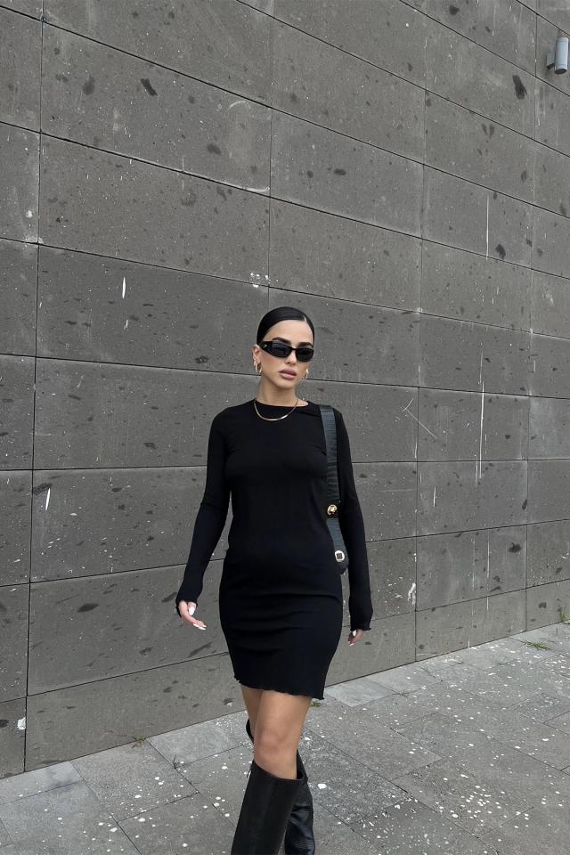 Siyah Basic Elbise ATE2474