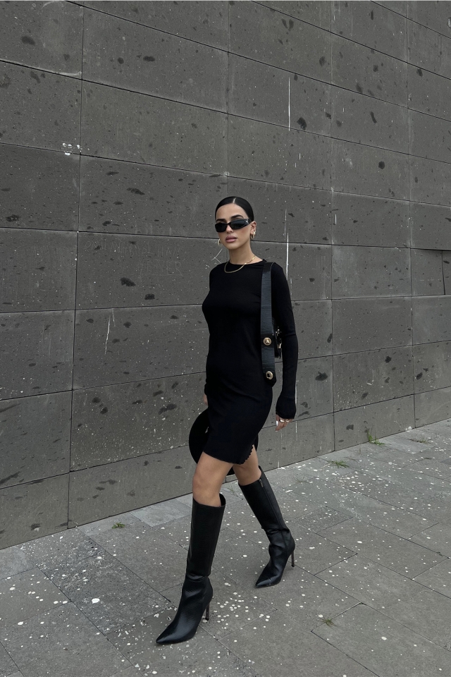 Siyah Basic Elbise ATE2474