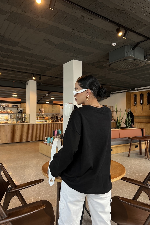 Siyah New York Önü Baskılı Sweat ATE2333