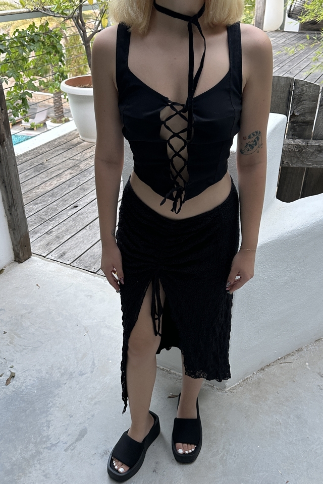 Siyah Önden Bağlamalı Crop Top ATE6147 (1)