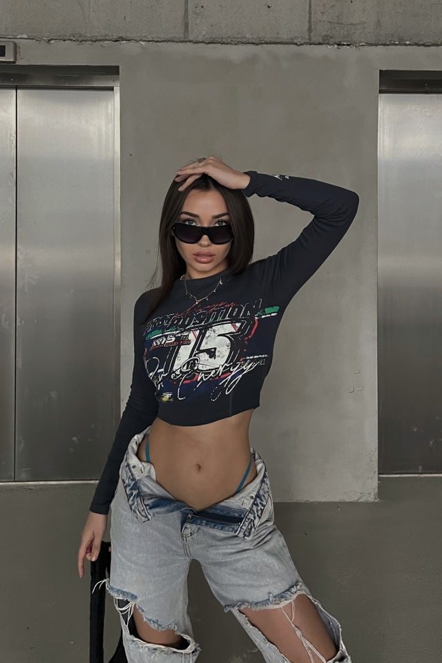 Siyah Önü Baskılı Crop Top ATE4207