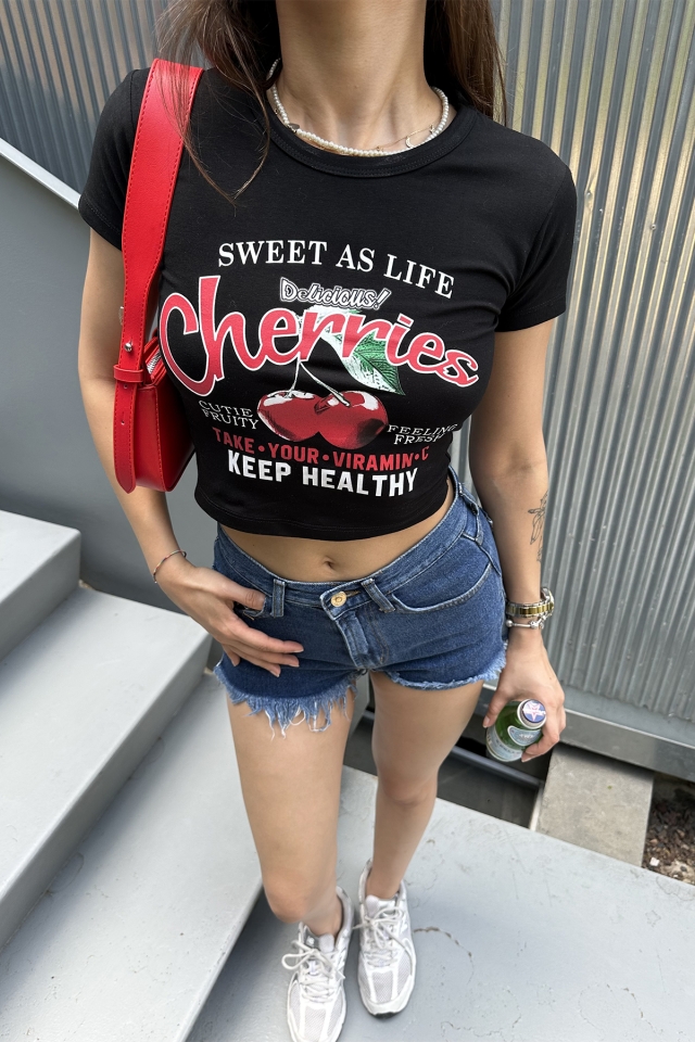 Siyah Önü Baskılı Crop Top ATE7324 (1)