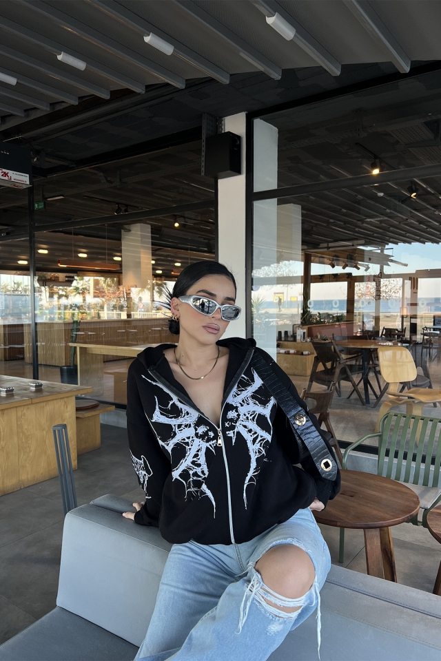 Siyah Önü Baskılı Hırka ATE3287 - Fortyfour
