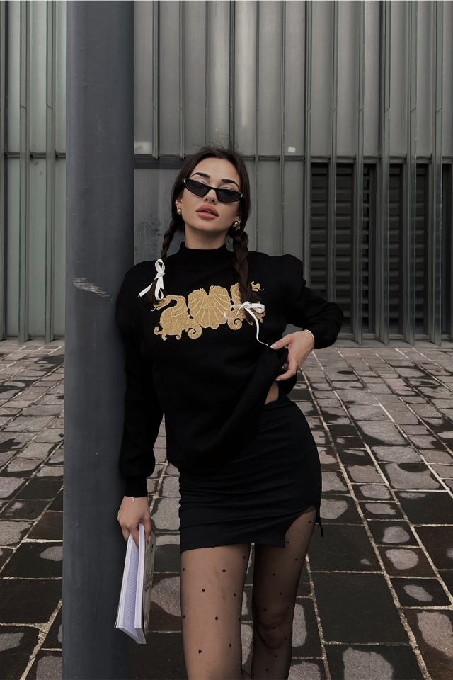 Siyah Önü Baskılı Sweat ATE3667