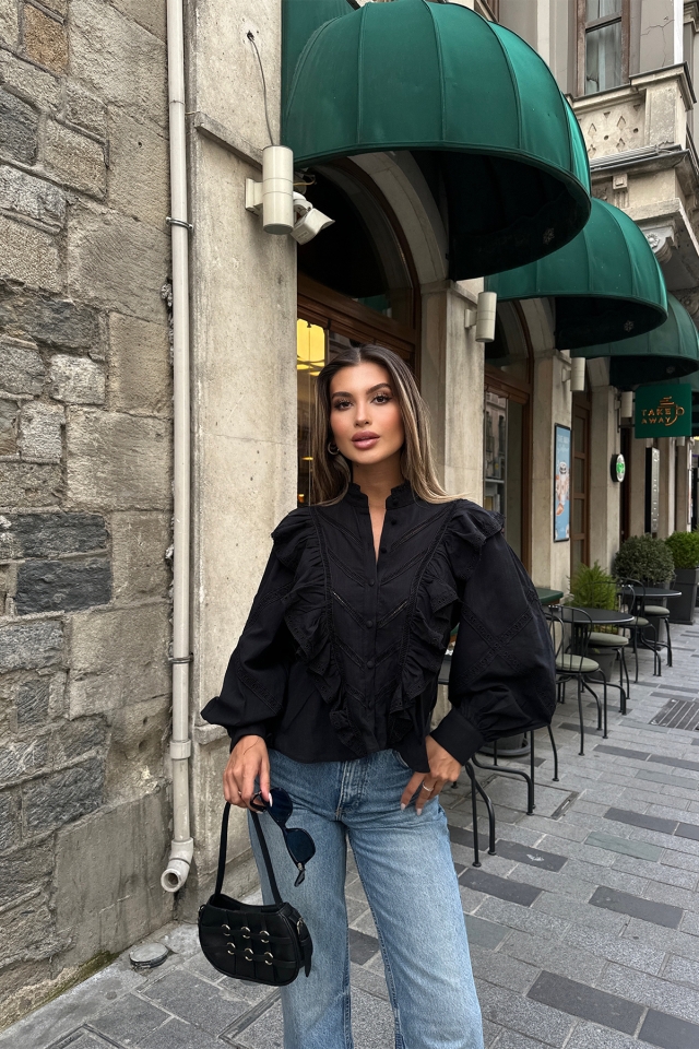 Siyah Önü Düğmeli Gömlek ATE7059