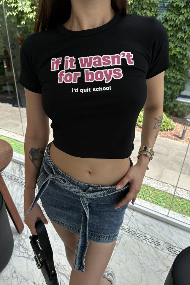 Siyah Önü Yazılı Crop Top ATE7326 (1)