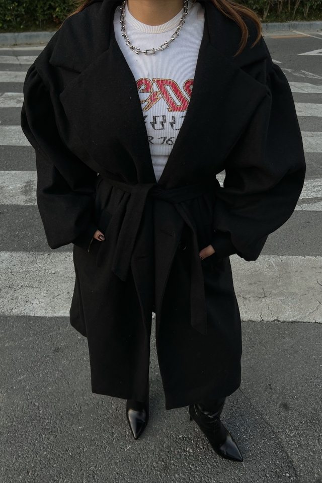 Siyah Oversize Kaşe Kaban ATE2499