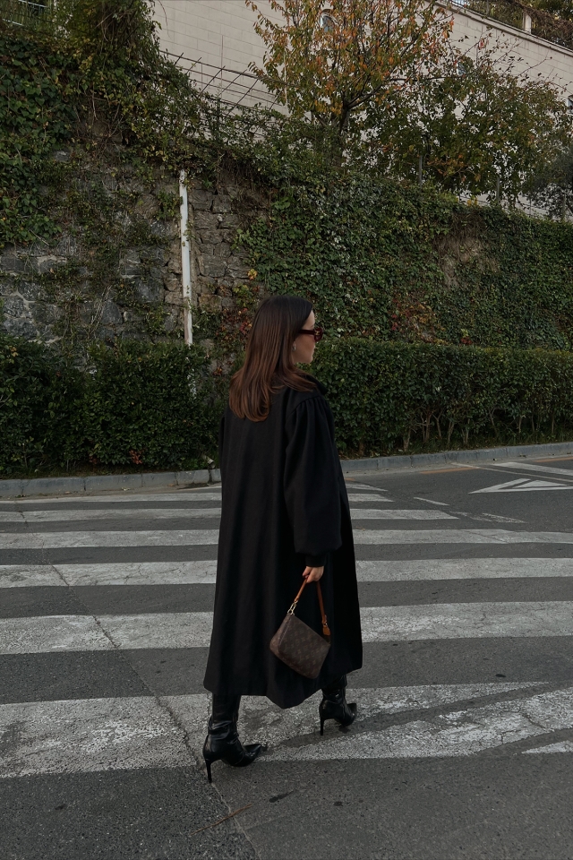 Siyah Oversize Kaşe Kaban ATE2499