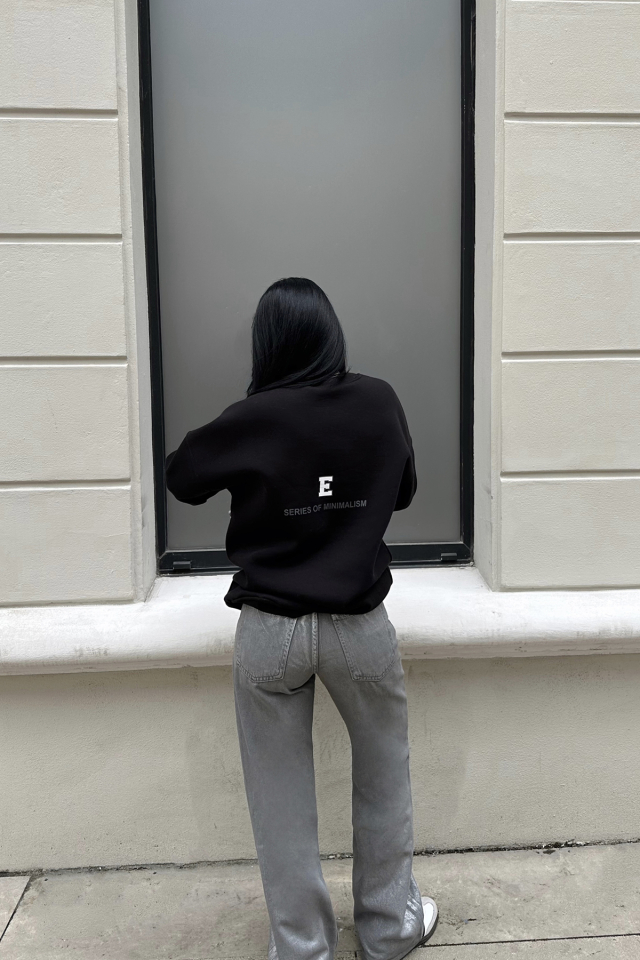 Siyah Oversize Arkası Baskılı Sweat ATE-0883