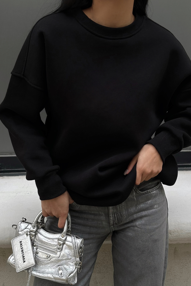 Siyah Oversize Arkası Baskılı Sweat ATE-0883