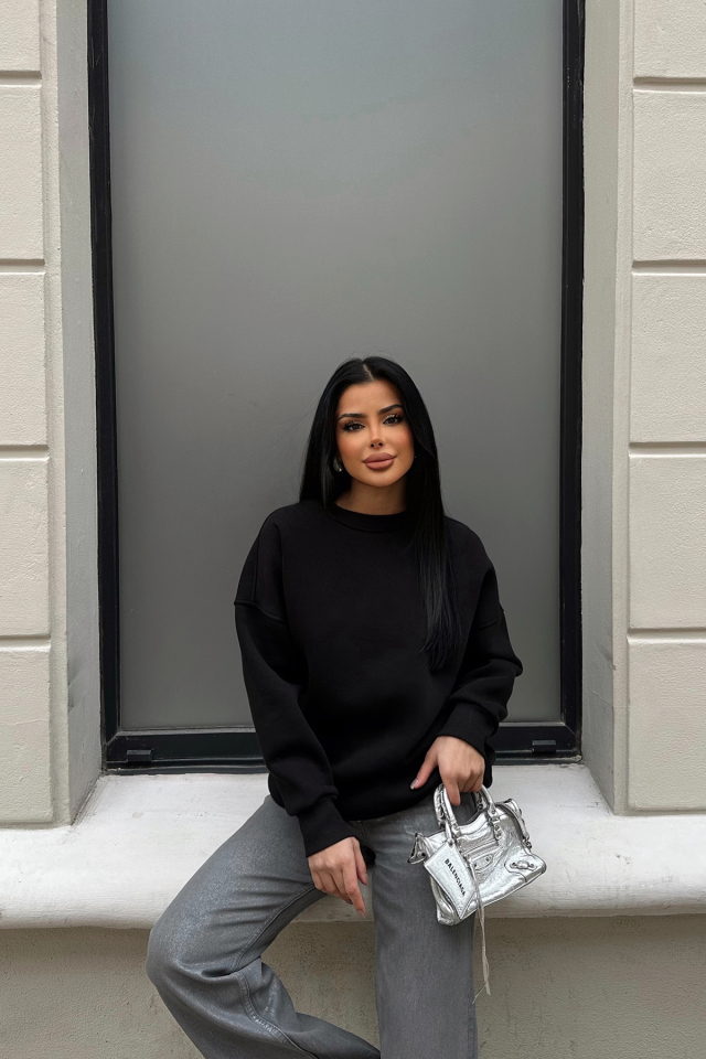 Siyah Oversize Arkası Baskılı Sweat ATE-0883