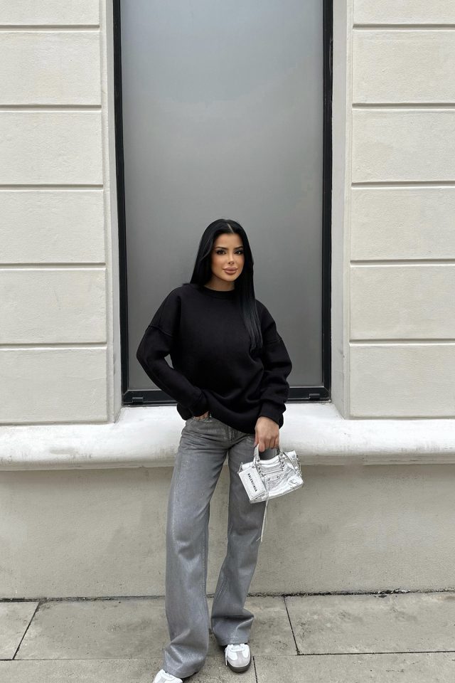 Siyah Oversize Arkası Baskılı Sweat ATE-0883