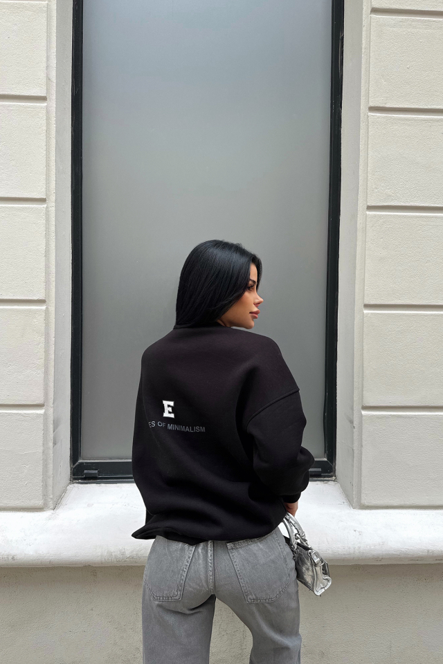 Siyah Oversize Arkası Baskılı Sweat ATE-0883