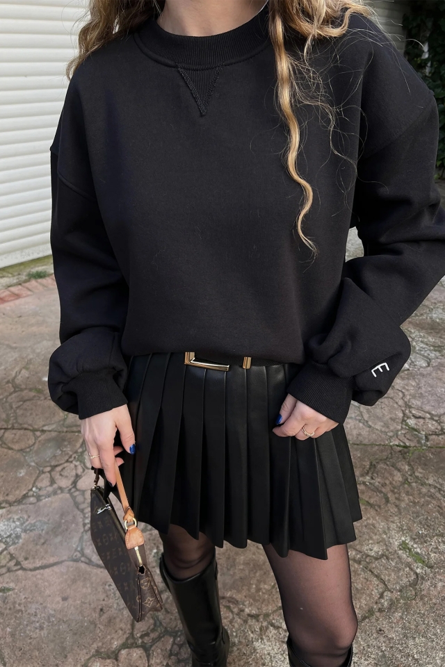 Siyah Oversize Basic Sweat ATE3132