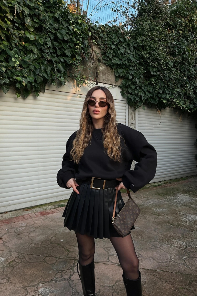 Siyah Oversize Basic Sweat ATE3132
