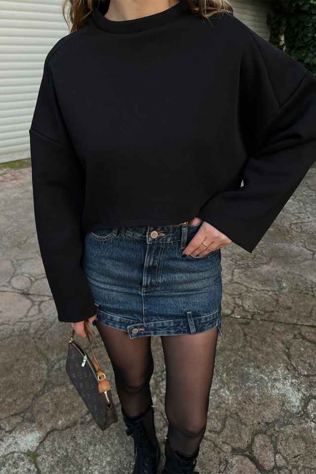 Siyah Oversize Basic Sweat ATE3176