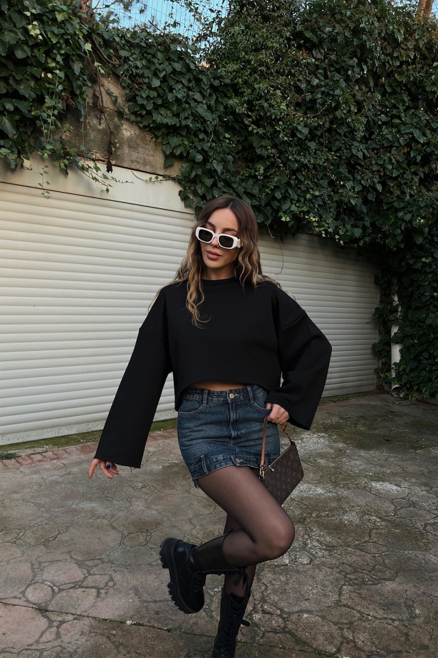 Siyah Oversize Basic Sweat ATE3176