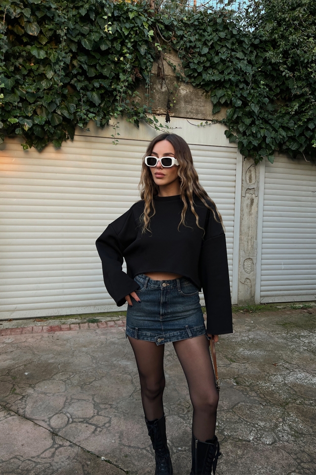 Siyah Oversize Basic Sweat ATE3176 - EYYO