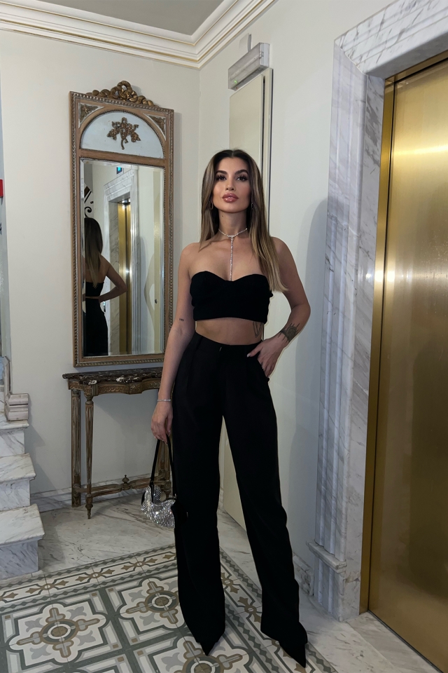 Siyah Palazzo Yüksek Bel Pantolon ATE4772 - QUZU