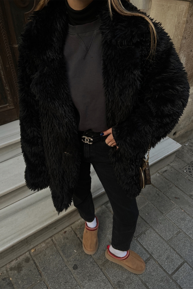 Siyah Peluş Ceket ATE3434