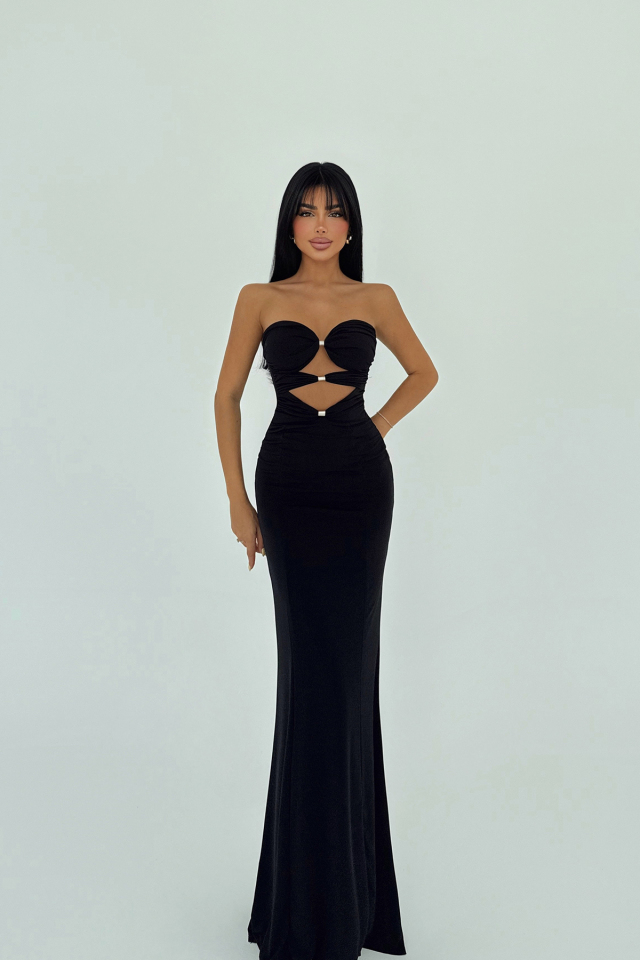 Siyah Kenley Uzun Elbise ATE-2906 - EYYO