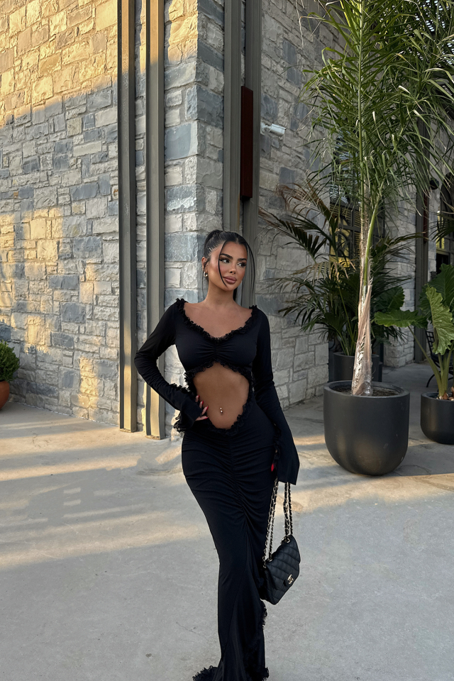 Siyah Lotte Elbise ATE-1271 - EYYO