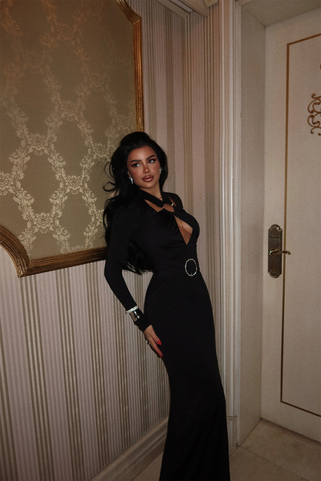 Siyah Hattie Uzun Elbise ATE-2304