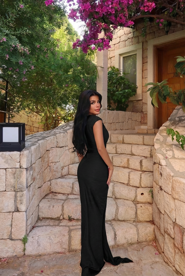Siyah Orleans Uzun Elbise ATE-3047