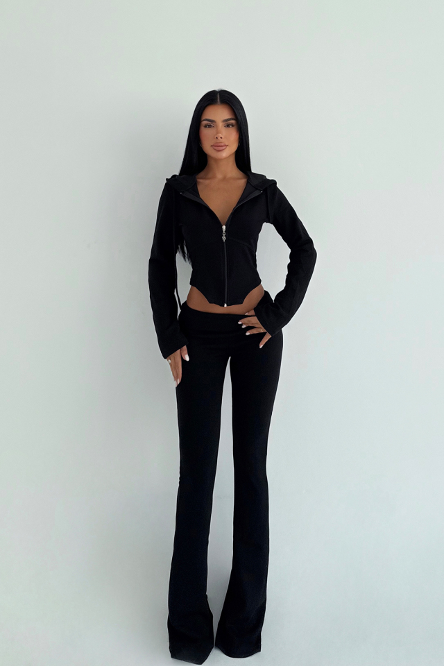 Siyah Pointelle Tracksuit Takım