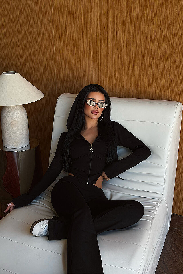 Siyah Pointelle Tracksuit Takım
