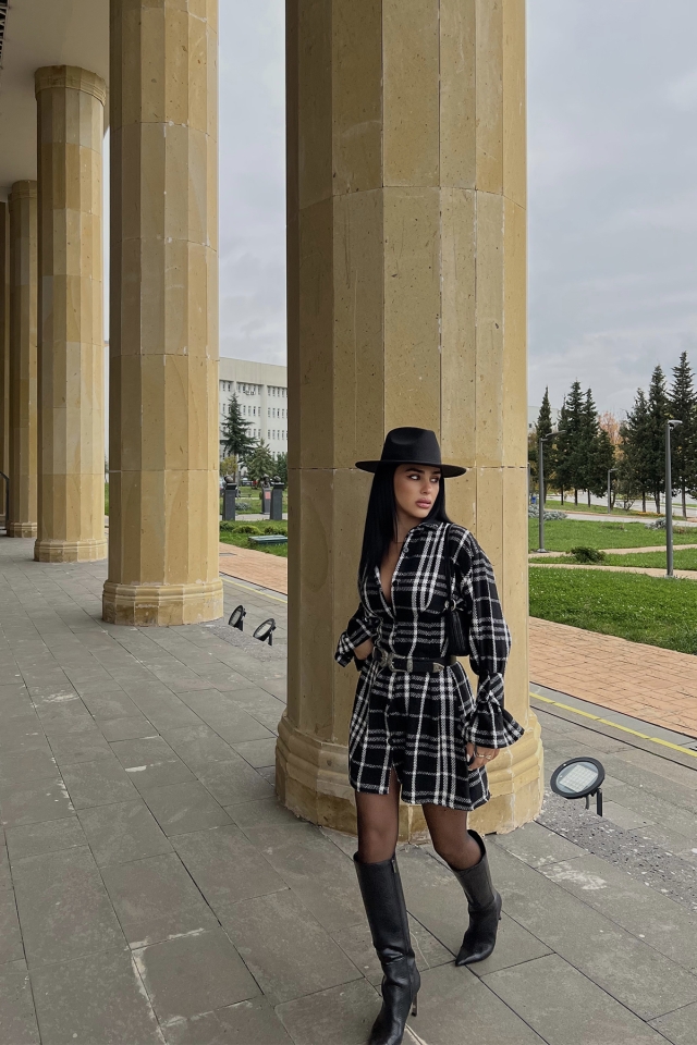 Siyah Pötikare Desen Mini Elbise ATE2451