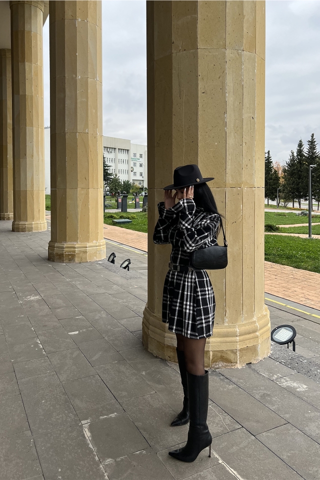 Siyah Pötikare Desen Mini Elbise ATE2451