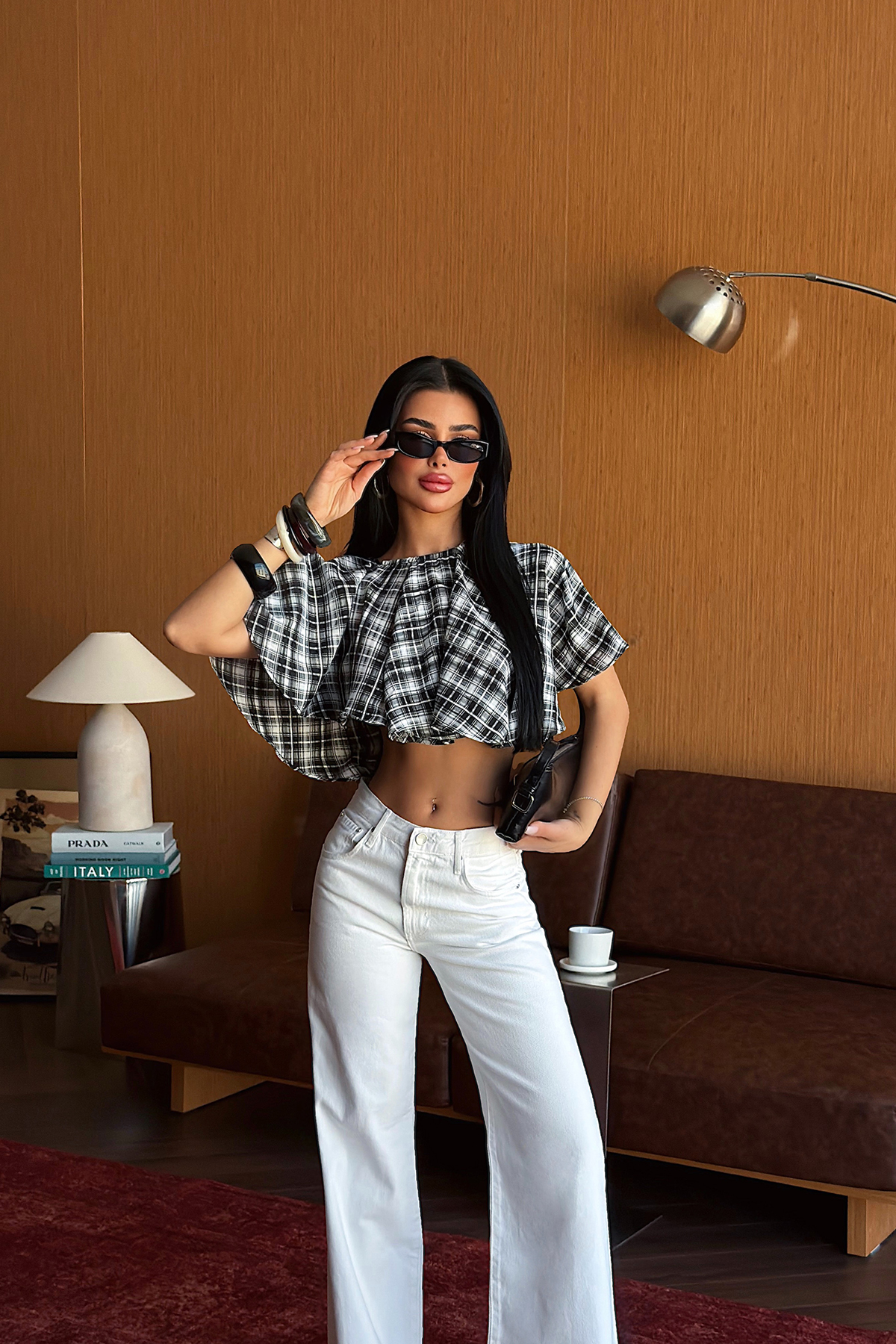 Siyah Bahu Crop Bluz ATE-5493