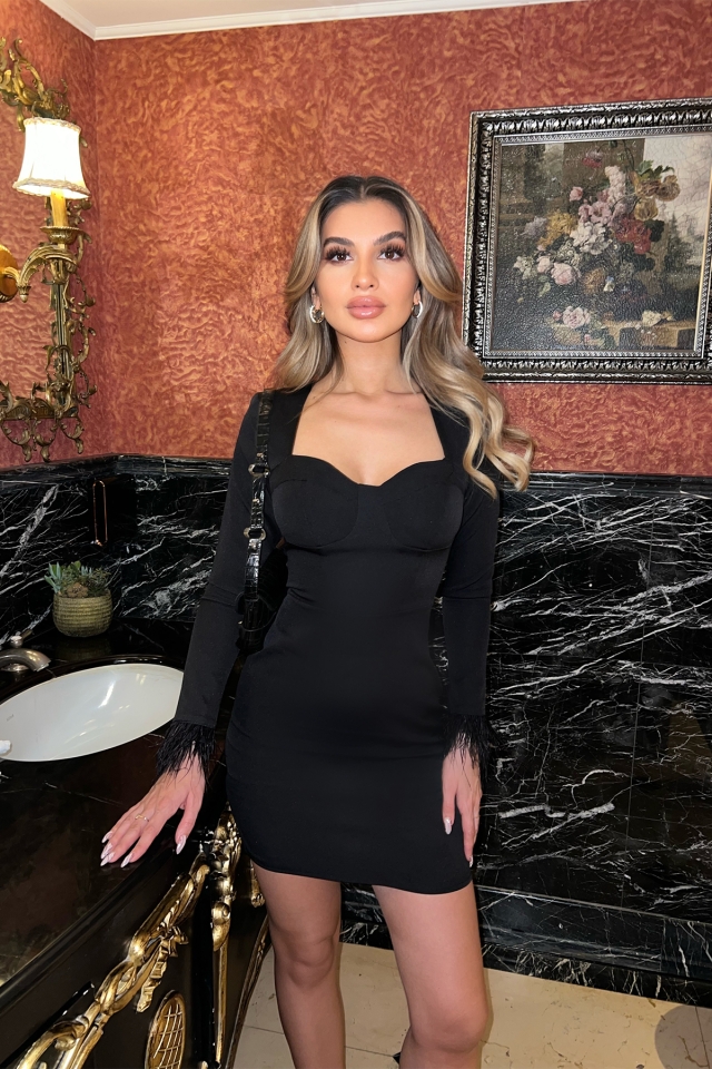 Siyah Püskül Detay Mini Elbise ATE4139