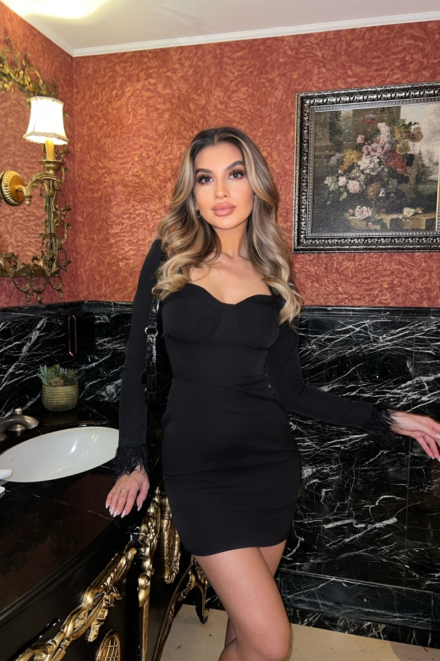 Siyah Püskül Detay Mini Elbise ATE4139