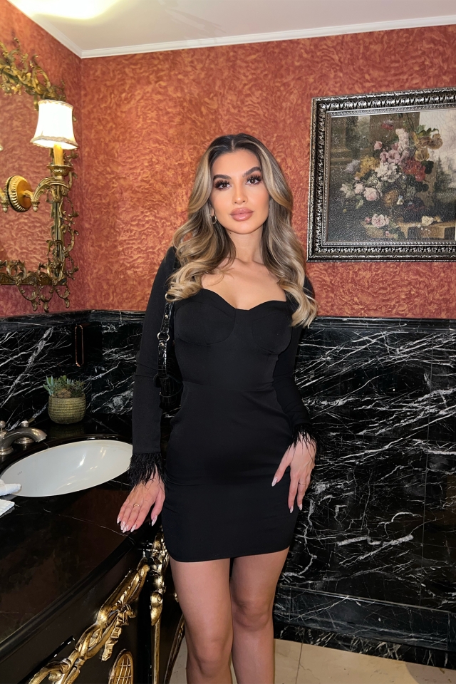 Siyah Püskül Detay Mini Elbise ATE4139