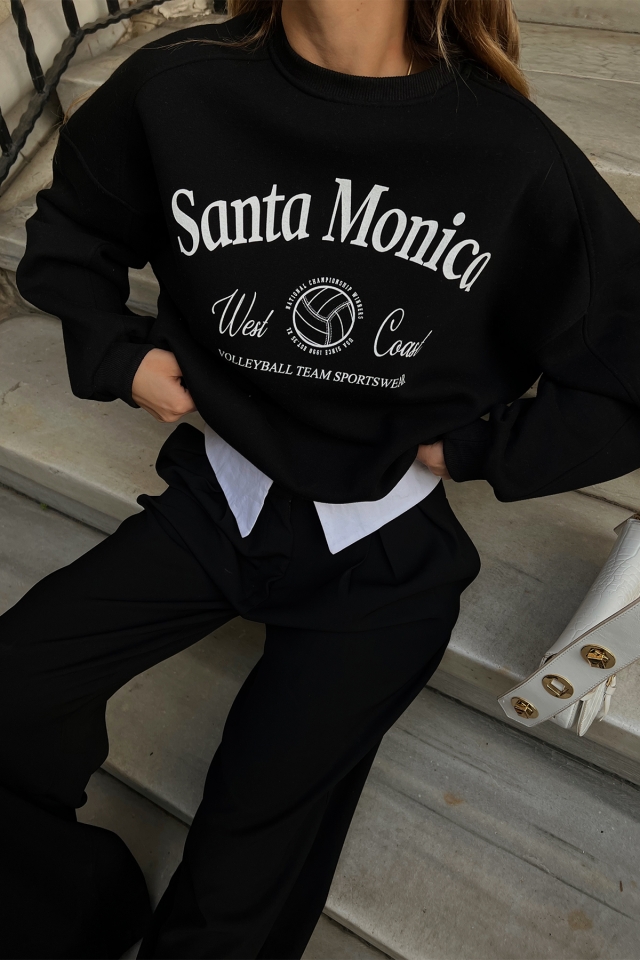 Siyah Santa Monica Baskılı Sweat ATE2398