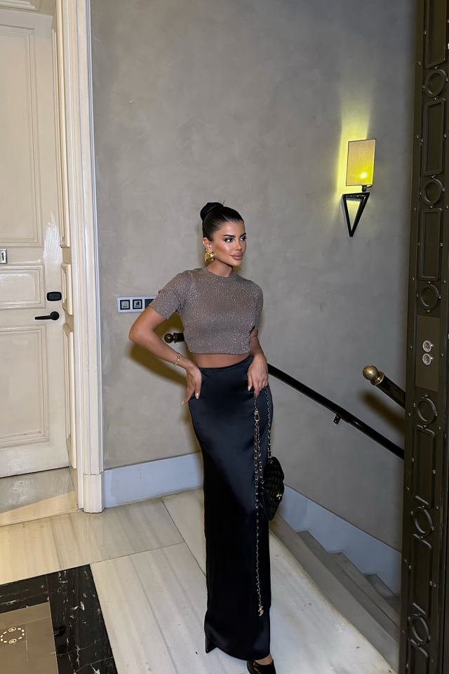 Siyah Saten Uzun Etek ATE-0227