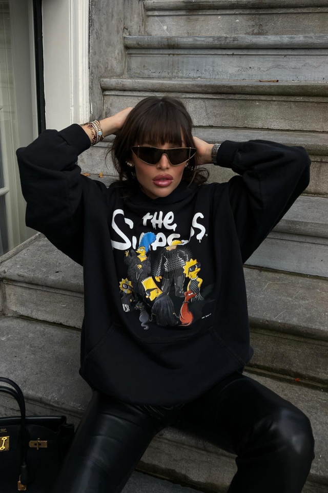 Siyah Önü Baskılı Hoodie Sweat ATE2264