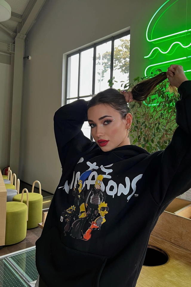 Siyah Önü Baskılı Hoodie Sweat ATE2264
