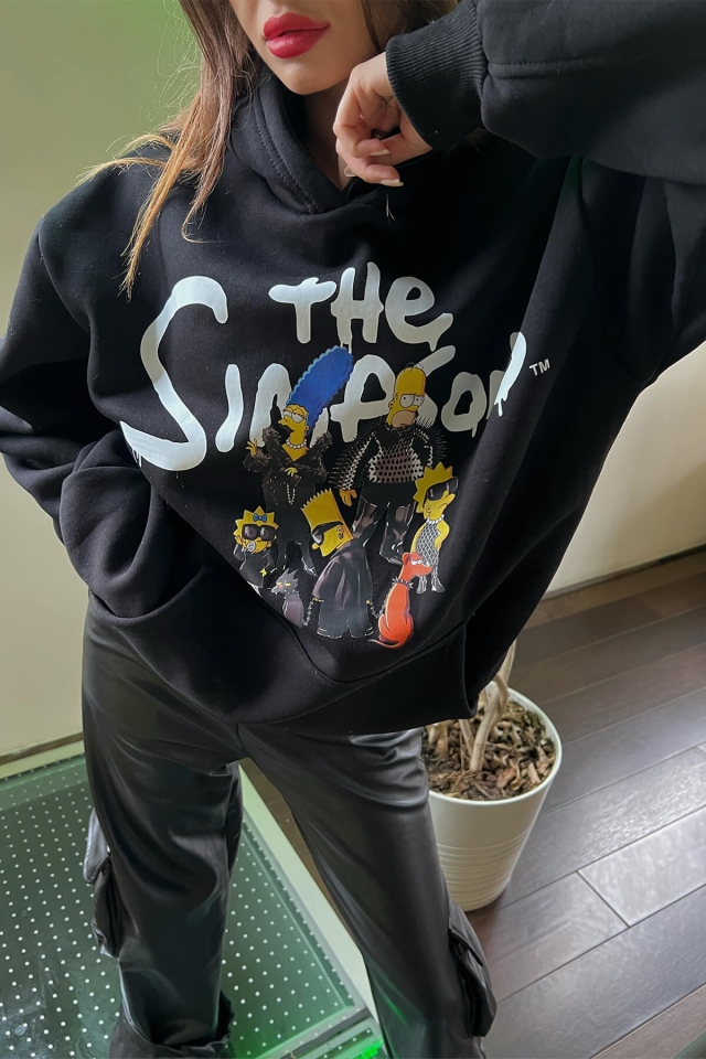 Siyah Önü Baskılı Hoodie Sweat ATE2264