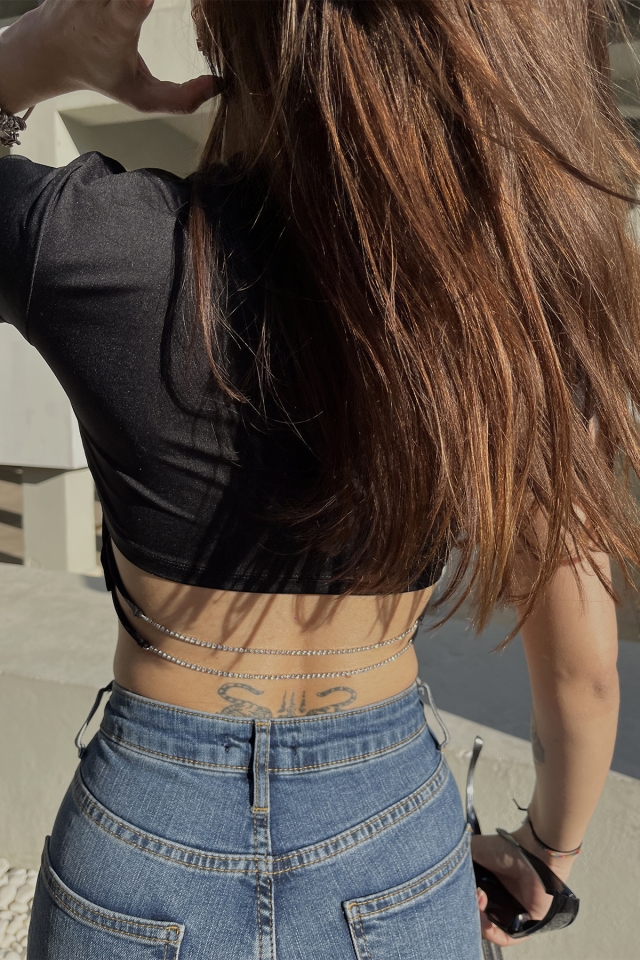 Siyah Sırt Detay Crop Top ATE5124